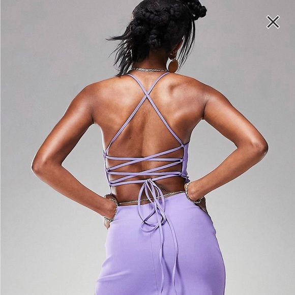 ASOS DESIGN structured strappy maxi dress with thigh split detail in lilac - Picture 4 of 7